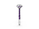 Silver Round Cut Diamond Solitaire Ring with Round with Amethyst side stone Pavé Band and Four-Prong Setting_14