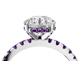 Silver Round Cut Diamond Solitaire Ring with Round with Amethyst side stone Pavé Band and Four-Prong Setting_16