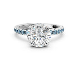 Silver Round Cut Diamond Solitaire Ring with Round with Aquamarine side stone Pavé Band and Four-Prong Setting_12