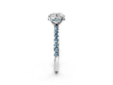 Silver Round Cut Diamond Solitaire Ring with Round with Aquamarine side stone Pavé Band and Four-Prong Setting_14