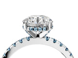 Silver Round Cut Diamond Solitaire Ring with Round with Aquamarine side stone Pavé Band and Four-Prong Setting_16