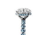 Silver Round Cut Diamond Solitaire Ring with Round with Aquamarine side stone Pavé Band and Four-Prong Setting_17