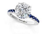 Silver Round Cut Diamond Solitaire Ring with Round with Blue Sapphire side stone Pavé Band and Four-Prong Setting_13