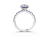 Silver Round Cut Diamond Solitaire Ring with Round with Blue Sapphire side stone Pavé Band and Four-Prong Setting_15