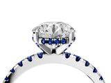 Silver Round Cut Diamond Solitaire Ring with Round with Blue Sapphire side stone Pavé Band and Four-Prong Setting_16