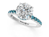 Silver Round Cut Diamond Solitaire Ring with Round with Blue Topaz side stone Pavé Band and Four-Prong Setting_13