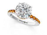 Silver Round Cut Diamond Solitaire Ring with Round with Citrine side stone Pavé Band and Four-Prong Setting_13