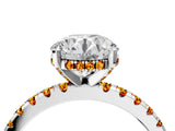 Silver Round Cut Diamond Solitaire Ring with Round with Citrine side stone Pavé Band and Four-Prong Setting_16
