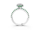 Silver Round Cut Diamond Solitaire Ring with Round with Emerald side stone Pavé Band and Four-Prong Setting_15