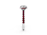 Silver Round Cut Diamond Solitaire Ring with Round with Garnet side stone Pavé Band and Four-Prong Setting_14