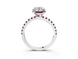 Silver Round Cut Diamond Solitaire Ring with Round with Garnet side stone Pavé Band and Four-Prong Setting_15