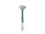 Silver Round Cut Diamond Solitaire Ring with Round with Green Sapphire side stone Pavé Band and Four-Prong Setting_14