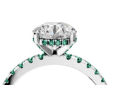 Silver Round Cut Diamond Solitaire Ring with Round with Green Sapphire side stone Pavé Band and Four-Prong Setting_16