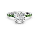 Silver Round Cut Diamond Solitaire Ring with Round with Peridot side stone Pavé Band and Four-Prong Setting_12