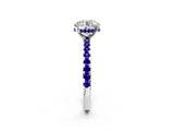 Silver Round Cut Diamond Solitaire Ring with Round with Tanzanite side stone Pavé Band and Four-Prong Setting_122