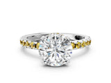 Silver Round Cut Diamond Solitaire Ring with Round with Yellow Sapphire side stone Pavé Band and Four-Prong Setting_12