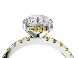 Silver Round Cut Diamond Solitaire Ring with Round with Yellow Sapphire side stone Pavé Band and Four-Prong Setting_16