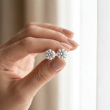 Silver 2.07 Carat E VS1 Round Diamond Stud Earrings