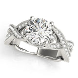 Silver Round Cut Diamond Twisted Band with Milgrain Pave Setting and Four-Prong Setting