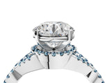 Silver Round Cut Diamond with Aquamarine side stone Halo Twist Band Solitaire Prong Setting Ring_4