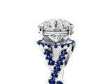 Silver Round Cut Diamond with Blue Sapphire side stone Halo Twist Band Solitaire Prong Setting Ring_5