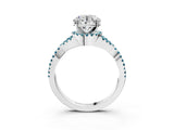 Silver Round Cut Diamond with Blue Topaz side stone Halo Twist Band Solitaire Prong Setting Ring_3