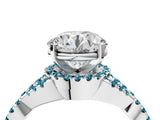 Silver Round Cut Diamond with Blue Topaz side stone Halo Twist Band Solitaire Prong Setting Ring_4
