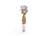 Silver Round Cut Diamond with Citrine side stone Halo Twist Band Solitaire Prong Setting Ring_2