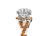 Silver Round Cut Diamond with Citrine side stone Halo Twist Band Solitaire Prong Setting Ring_5
