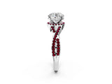 Silver Round Cut Diamond with Garnet side stone Halo Twist Band Solitaire Prong Setting Ring_2