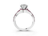 Silver Round Cut Diamond with Garnet side stone Halo Twist Band Solitaire Prong Setting Ring_3