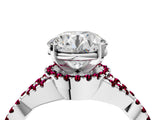 Silver Round Cut Diamond with Garnet side stone Halo Twist Band Solitaire Prong Setting Ring_4