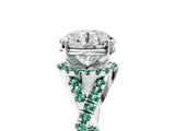 Silver Round Cut Diamond with Green Sapphire side stone Halo Twist Band Solitaire Prong Setting Ring_5