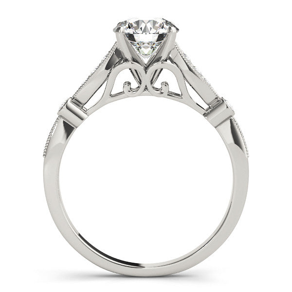 Silver Round Cut Diamond with Milgrain Marquise and Bezel Accents on a Solitaire Band with Prong Setting 1
