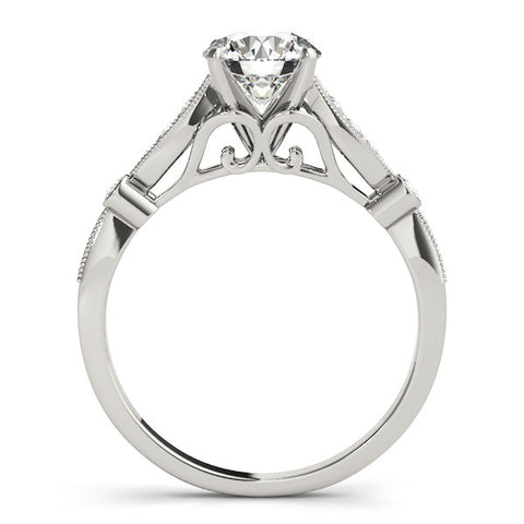Silver Round Cut Diamond with Milgrain Marquise and Bezel Accents on a Solitaire Band with Prong Setting 1