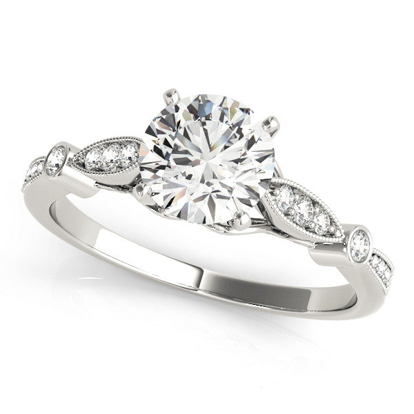 Silver Round Cut Diamond with Milgrain Marquise and Bezel Accents on a Solitaire Band with Prong Setting 2