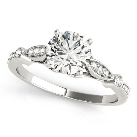 Silver Round Cut Diamond with Milgrain Marquise and Bezel Accents on a Solitaire Band with Prong Setting 2