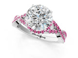 Silver Round Cut Diamond with Pink Sapphire side stone Halo Twist Band Solitaire Prong Setting Ring_1