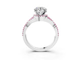 Silver Round Cut Diamond with Pink Sapphire side stone Halo Twist Band Solitaire Prong Setting Ring_3