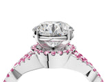 Silver Round Cut Diamond with Pink Sapphire side stone Halo Twist Band Solitaire Prong Setting Ring_4