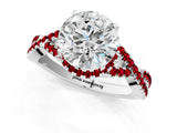 Silver Round Cut Diamond with Ruby side stone Halo Twist Band Solitaire Prong Setting Ring_1