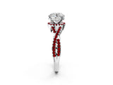 Silver Round Cut Diamond with Ruby side stone Halo Twist Band Solitaire Prong Setting Ring_2