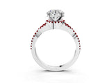 Silver Round Cut Diamond with Ruby side stone Halo Twist Band Solitaire Prong Setting Ring_3