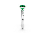 Silver Round Cut Emerald Engagement Ring with Side Stone Accents and Four-Prong Setting_14