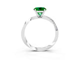 Silver Round Cut Emerald Engagement Ring with Side Stone Accents and Four-Prong Setting_15