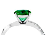 Silver Round Cut Emerald Engagement Ring with Side Stone Accents and Four-Prong Setting_16