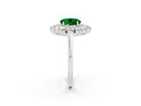 Silver Round Cut Emerald Floral Double Halo Engagement Ring with Prong Setting_146