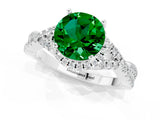 Silver Round Cut Emerald  Halo Twist Band Solitaire Prong Setting Ring_13
