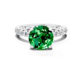 Silver Round Cut Emerald Pavé Solitaire Ring with Round Band and Prong Setting_42