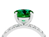 Silver Round Cut Emerald Pavé Solitaire Ring with Round Band and Prong Setting_46